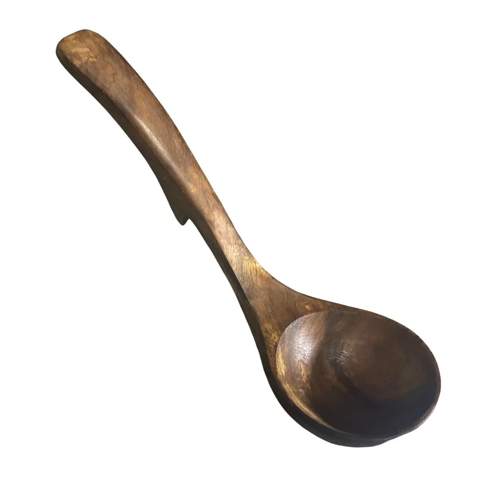 Handcrafted Wooden Serving Ladle - Brown